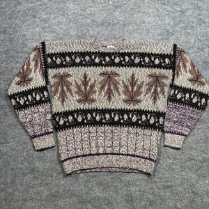 Lavane New York‎ Vintage Mens XL Knit Sweater Purple Grey Leaf Made in USA